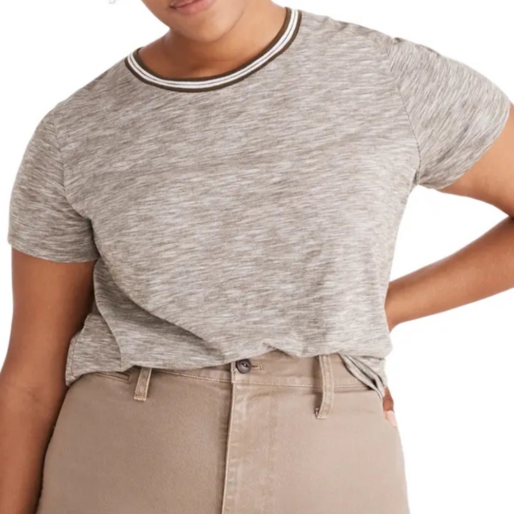 Madewell Gray/Olive Whisper Cotton Ringer Tee - Picture 9 of 13